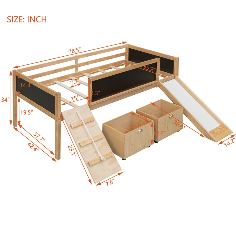 Twin size Loft Bed Wood Bed with Two Storage Boxes - Natrual ( old sku: LP000075AAM )