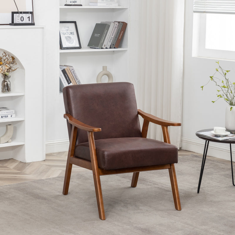 Accent Chair, Classic Mid - Century Modern Living Room Furniture For Extra Seating - Dark Brown