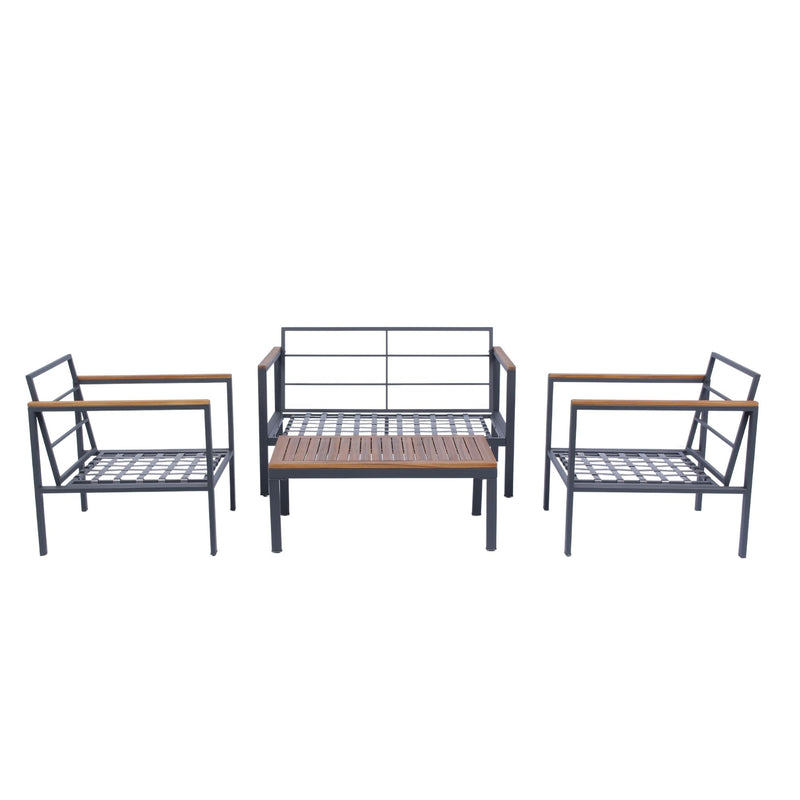 4 Piece Outdoor Sofa Set With Acacia Wood Top, Padded Patio Conversation Table Chair Set With Coffee Table For Garden, Backyard, Poolside Cushions - Dark Gray