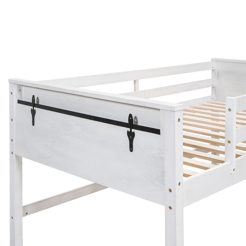 Wood Twin Size Loft Bed with Hanging Clothes Racks, White