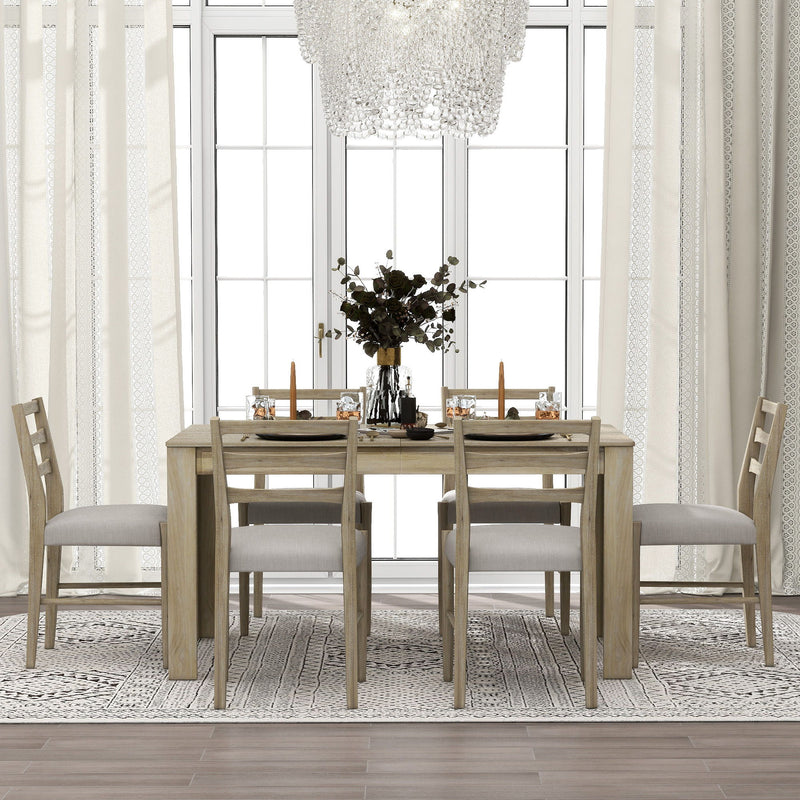 Wooden Dining Table Set Mutifunctional Extendable Table With Leaf And 2 Drawers, Dining Chairs With Soft Cushion