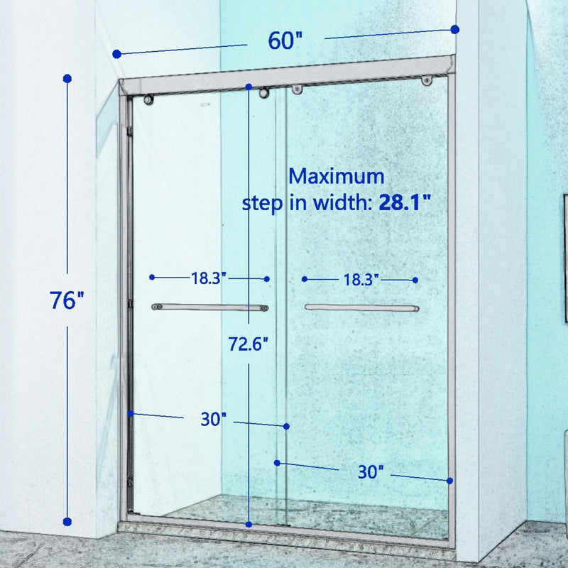 Double Sliding Shower Door Aluminium Alloy Frame, 5 / 16" (8Mm) Thick Sgcc Tempered Clear Glass