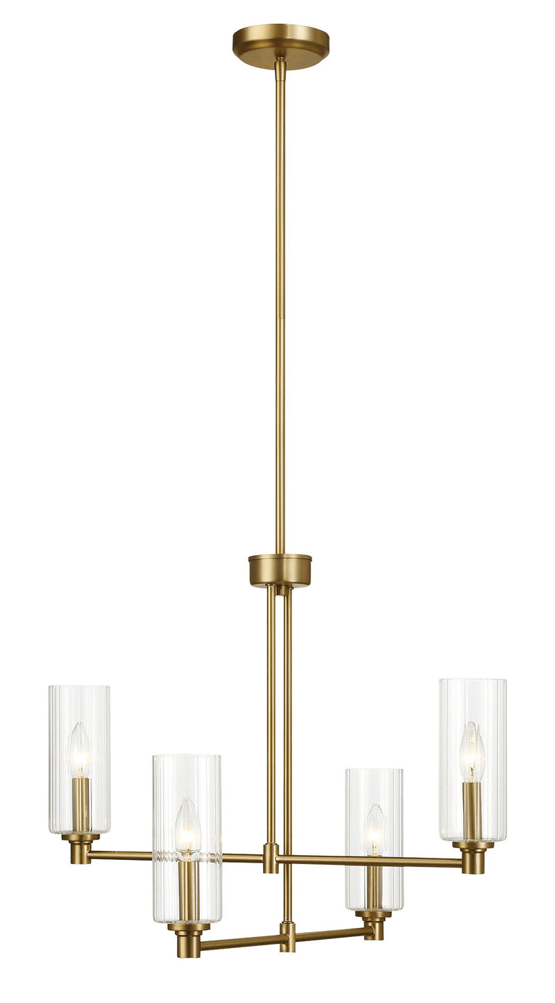 Enigma - 4 Lights Chandelier With Clear Ribbed Satin - Antique Brass / Clear / Gold