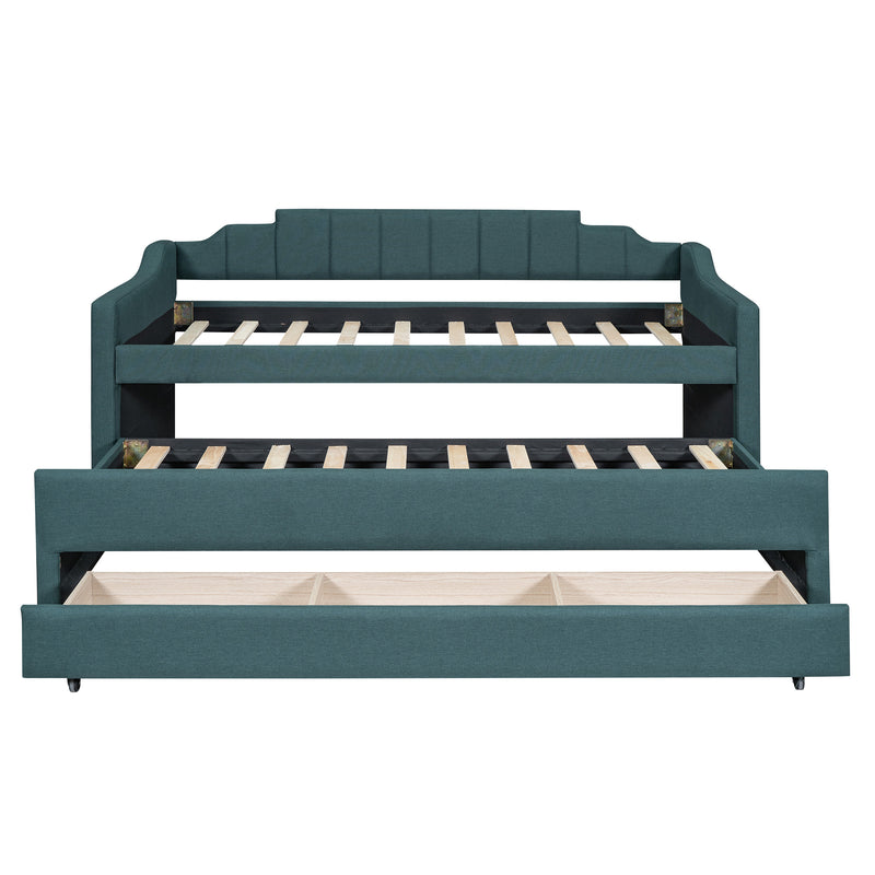 Twin Size Upholstered Daybed with Trundle and Three Drawers,Green