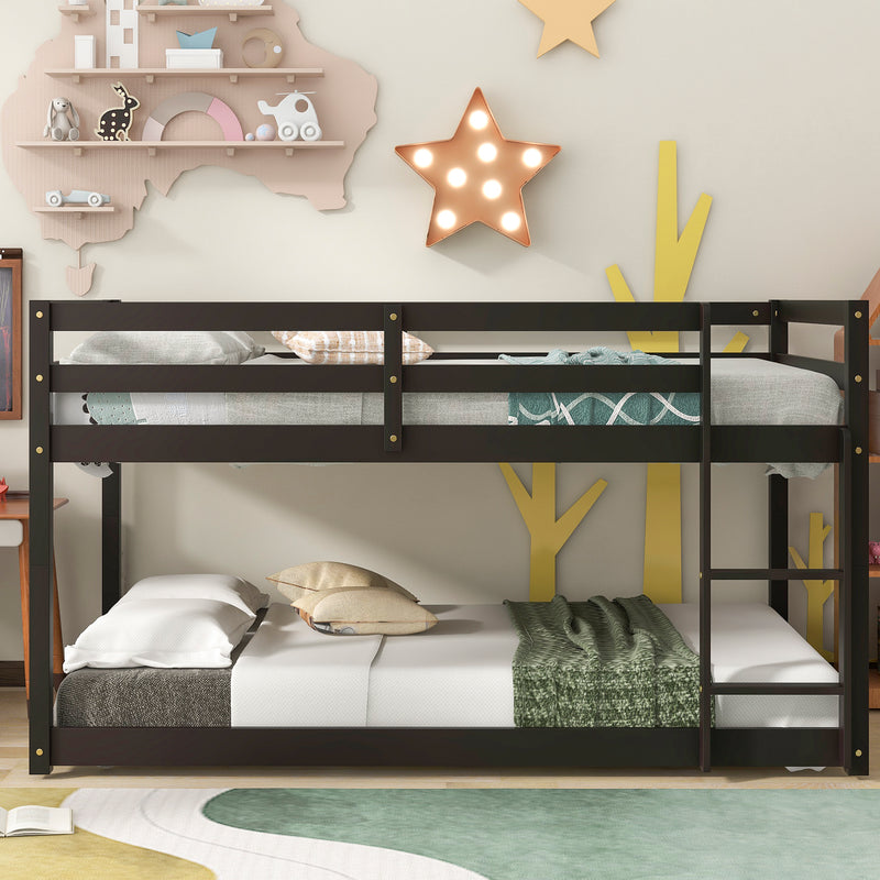 Twin over Twin Floor Bunk Bed,Espresso