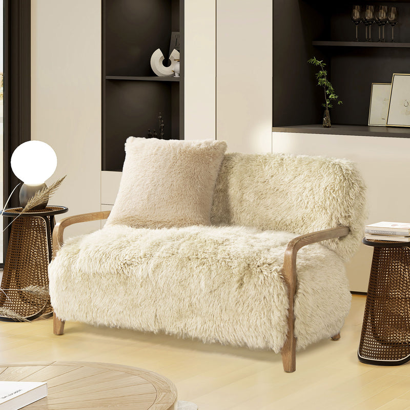 Enchante - Sheepskin Accent Loveseat - Taupe / Natural