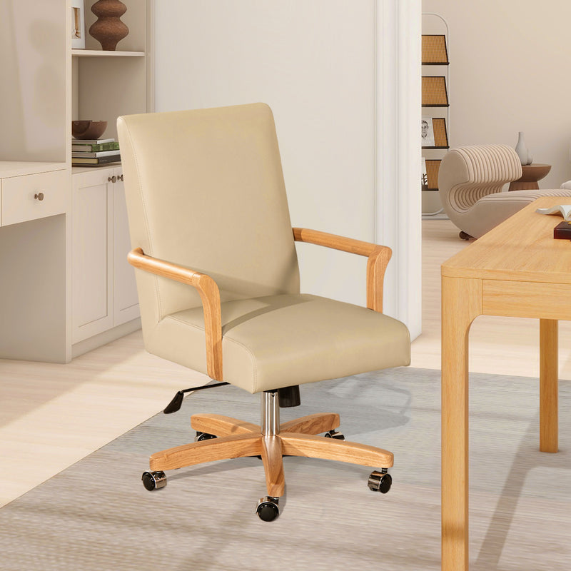 Dumont - Modern Farmhouse High Back Executive Home Office Chair - Neutral Cream Beige / Natural