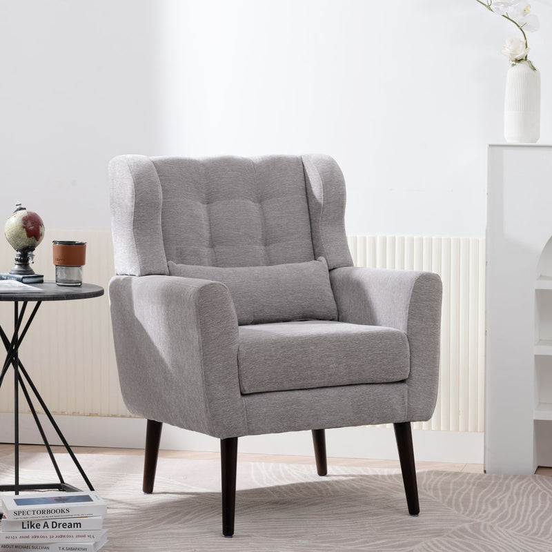 Modern Accent Chair, Chenille Arm Chairs For Living Room, Upholstered Mordern Armchair, Comfy Soft Padded Lounge Chair In Small Space, Bedroom, With Pillow, Solid Wood Leg