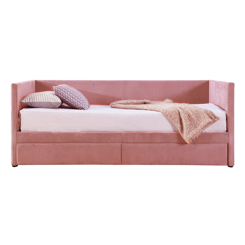 Twin Size Corduroy Daybed with Two Drawers and Wood Slat, Pink