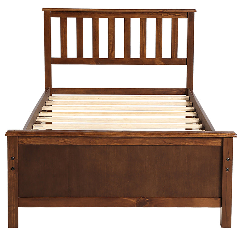 Twin Size Wood Platform Bed with Headboard,Footboard and Wood Slat Support, Walnut