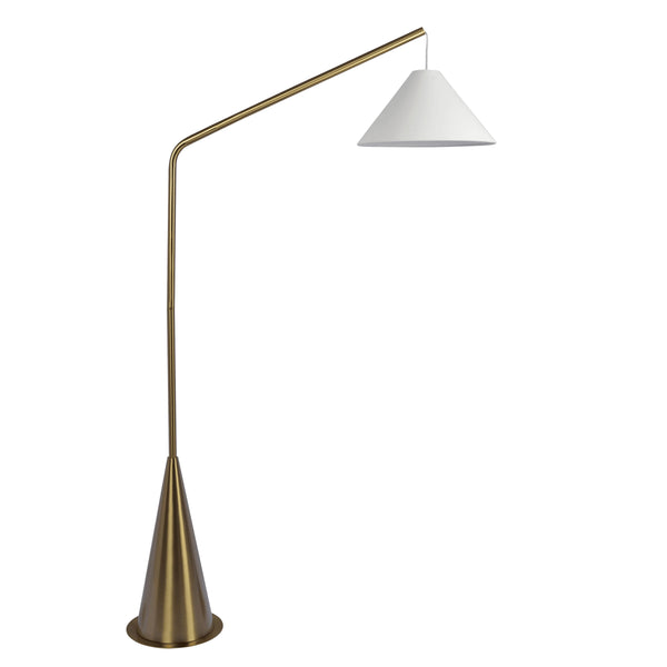 Lisbon - Floor Lamp With On / Off Switch Coned Base Hanging Shade - Antique Brass / White