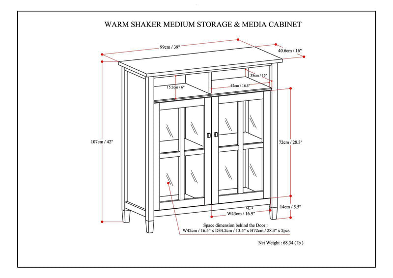 Warm Shaker - Handcrafted Medium Storage Media Cabinet