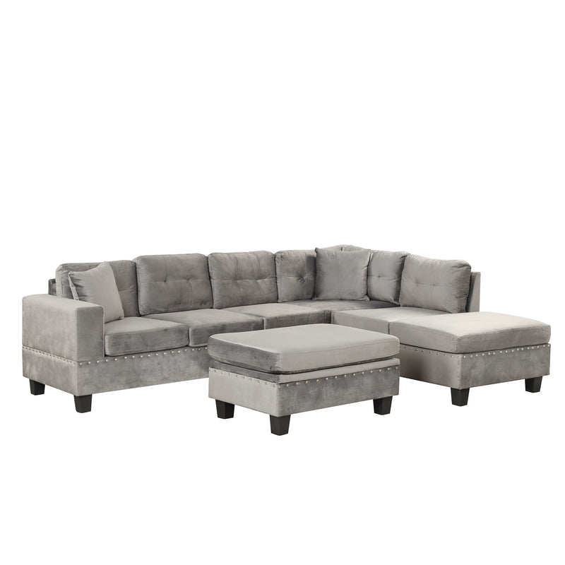 Modern Sectional Sofa With Storage Ottoman, L-Shape Couch With 2 Pillows And Cup Holder, Sectional Sofa With Reversible Chaise For Living Room