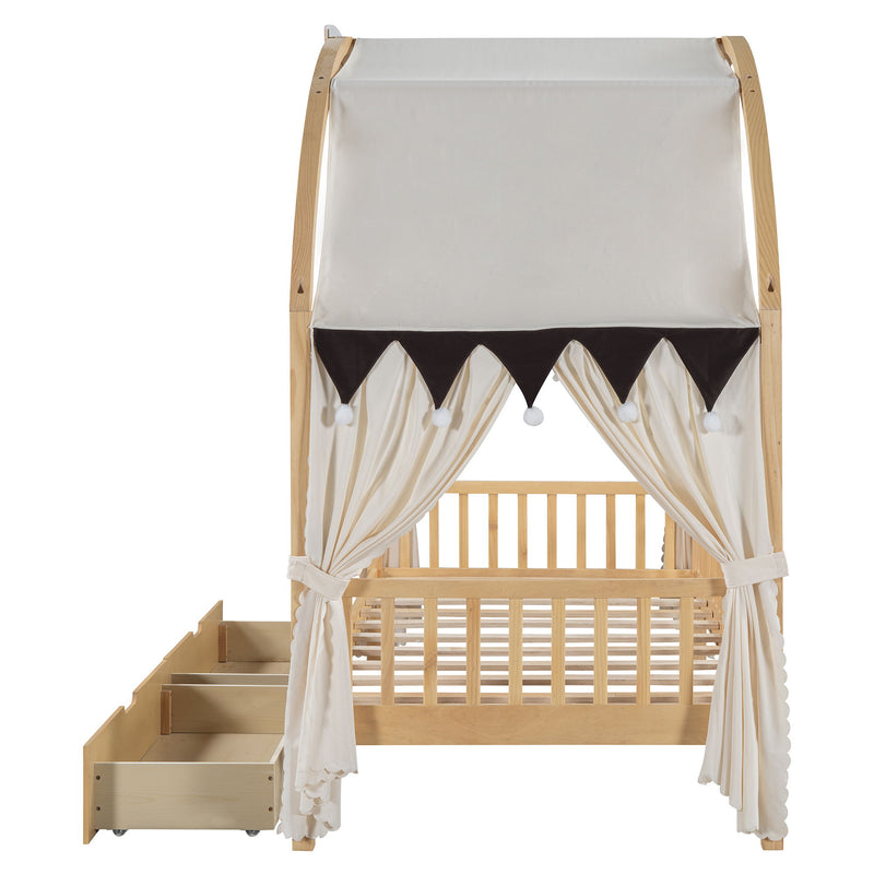 Bed With Arched Roof And 2 Drawers