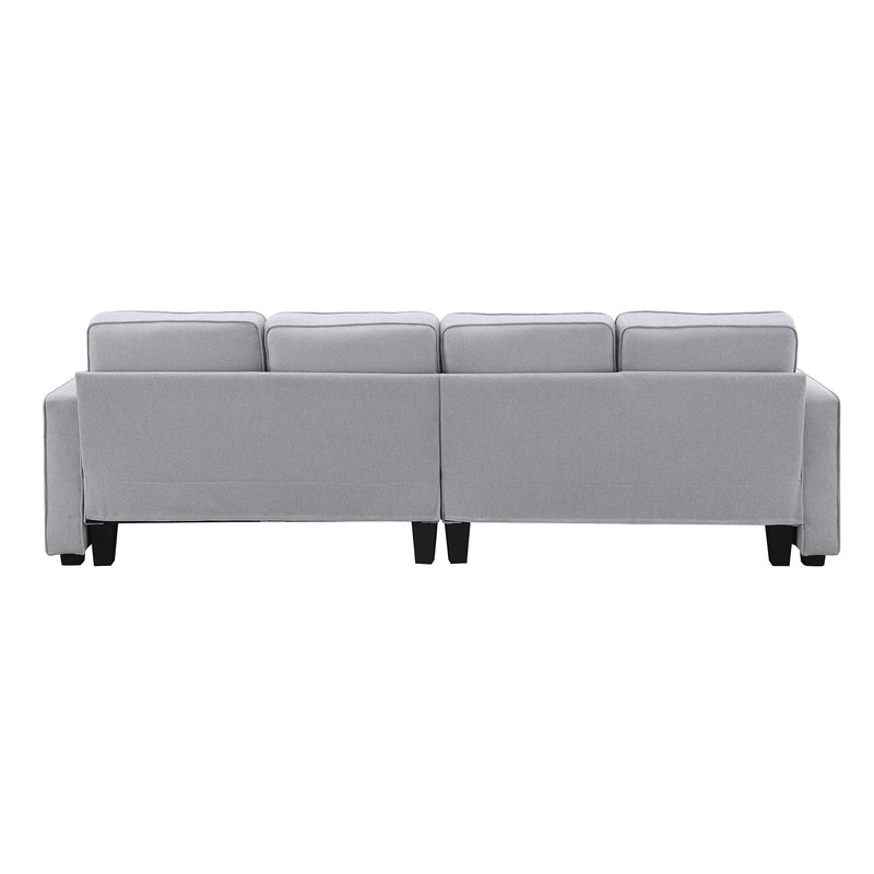 4 Seater Modern Linen Sofa With Armrest Pockets And 4 Pillows, Minimalist Style Couch For Living Room