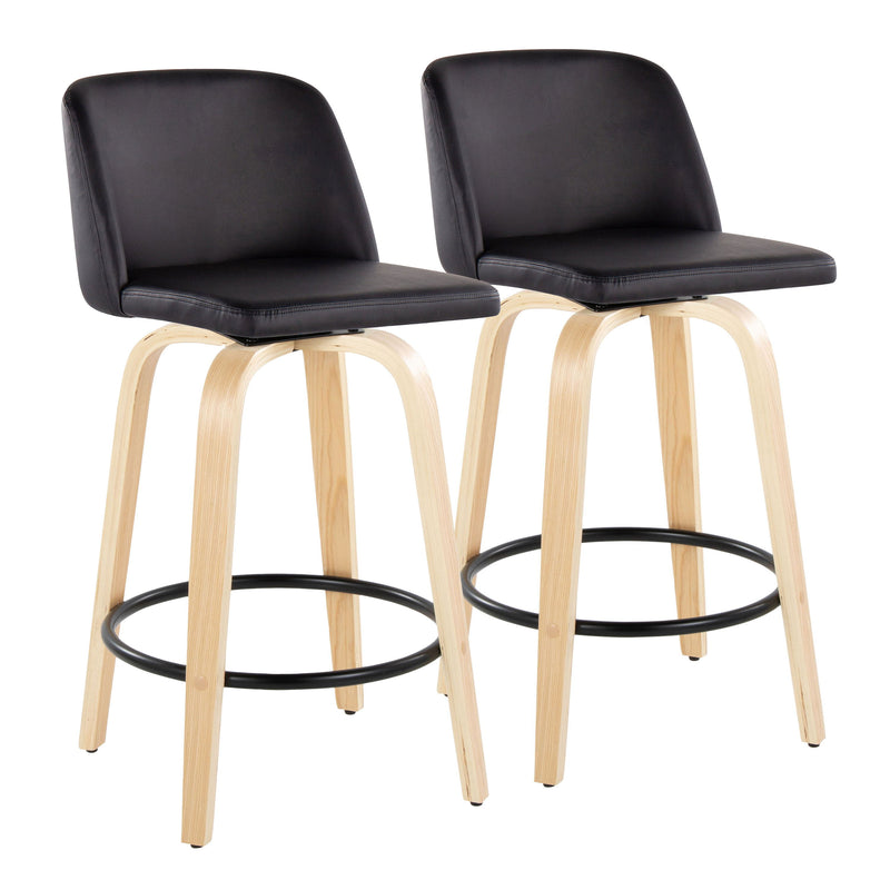 Toriano - Contemporary Modern Fixed Height Counter Stool Swivel With Round Footrest (Set of 2)