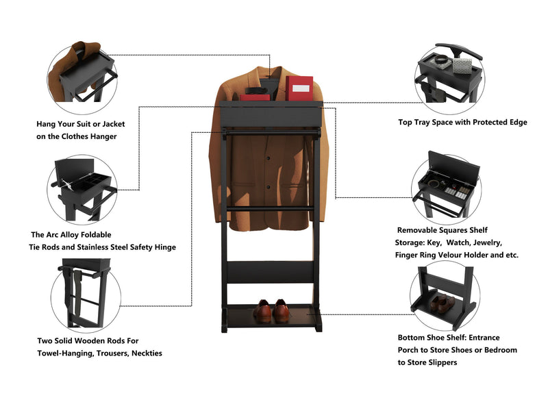 Portable Garment Rack, Clothes Valet Stand With Storage Organizer