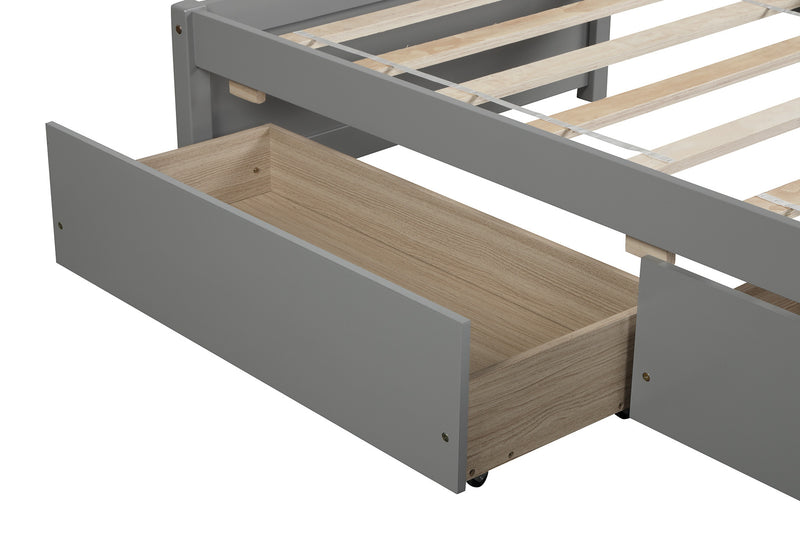 Twin Bed with 2 Drawers, Solid Wood, No Box Spring Needed ,Grey(New SKU:W504P149041)