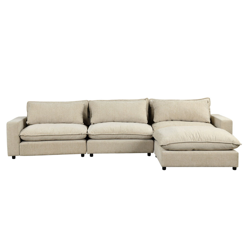 Sectional Sofa Cloud Sofa Chenille Upholstered Sofa Couch With Movable Ottoman, Comfortable Seat Cushions, Charging Ports And Three Back Pillows For Living Room