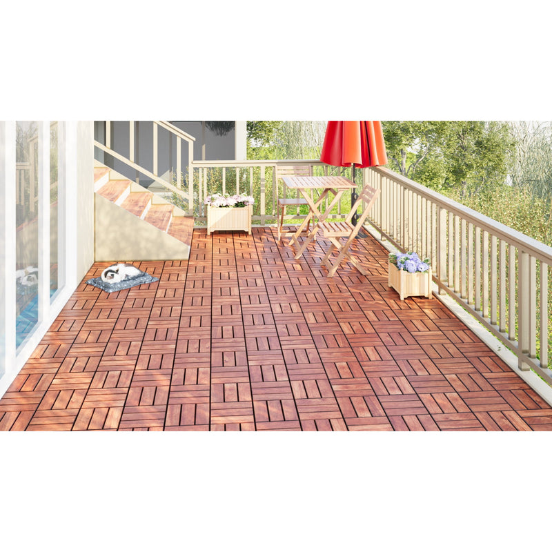 Interlocking Deck Tiles Checker Pattern, Square Acacia Hardwood Outdoor Flooring For Patio, Bancony, Pool Side