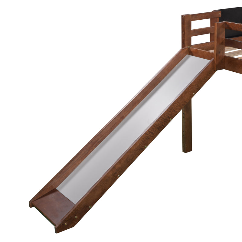 Twin size Loft Bed Wood Bed with Slide, Stair and Chalkboard,Walnut(OLD SKU :WF282115AAL)