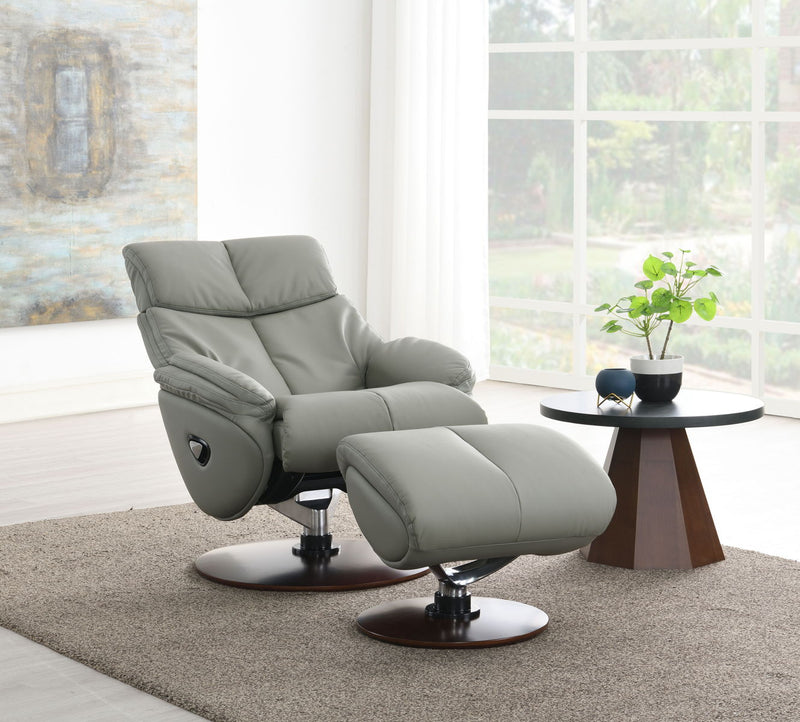 Kandoro - Top Grain Leather Accent Chair With Swivel & Ottoman - Gray