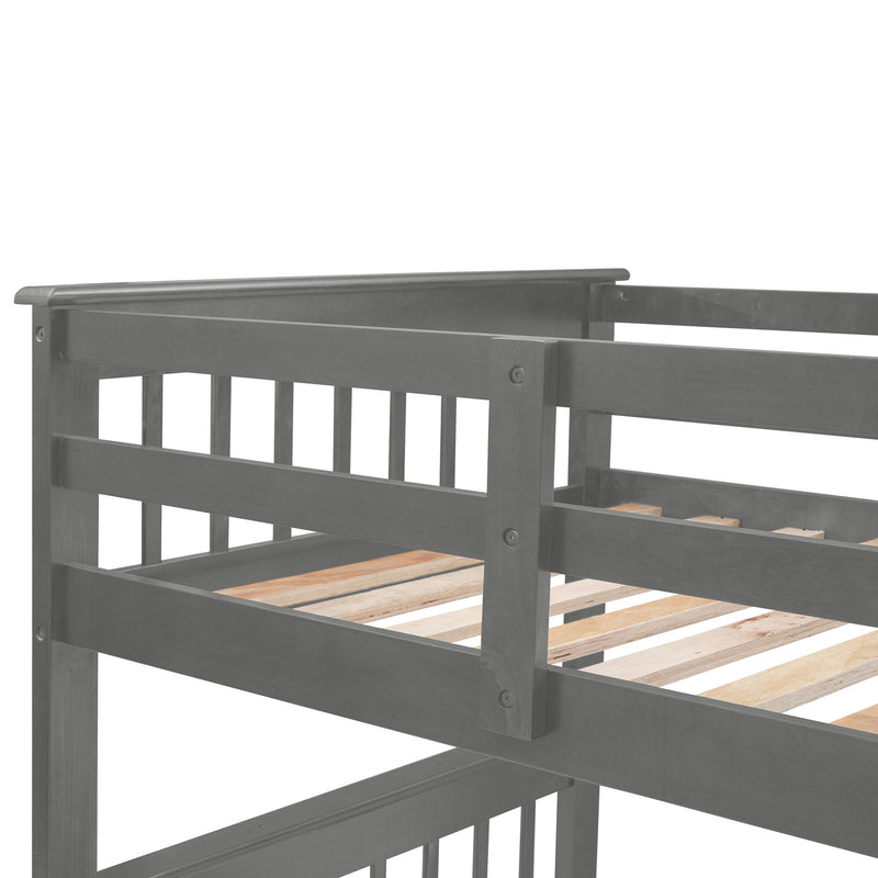 Twin Over Full Stairway Bunk Bed With Drawer, Storage And Guard Rail For Bedroom, Dorm, For Adults