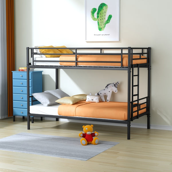 Black Twin over Twin Metal Bunk Bed with Removable Ladder, Comfortable Rungs, Easy to assemble