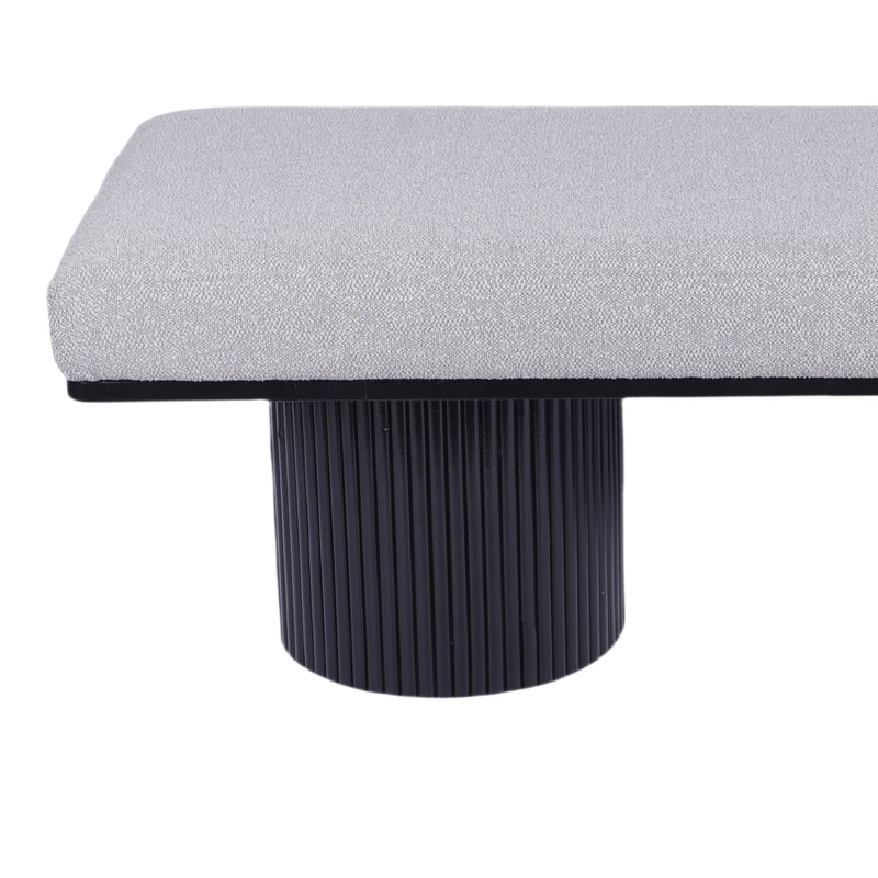 Upholstered Bench With Black Chunky Legs Boucle Contemporary Style Bed-End Bench For Bedroom Living Room - Light Gray