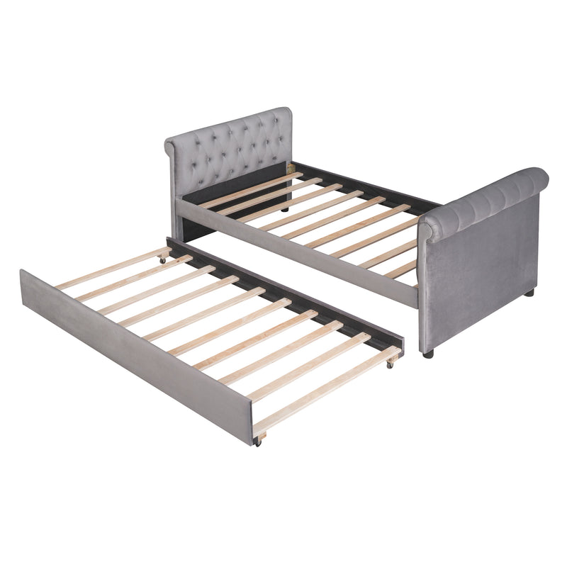 Twin Size Upholstered daybed with Trundle, Wood Slat Support, Gray(OLD SKU :LP000116AAE)