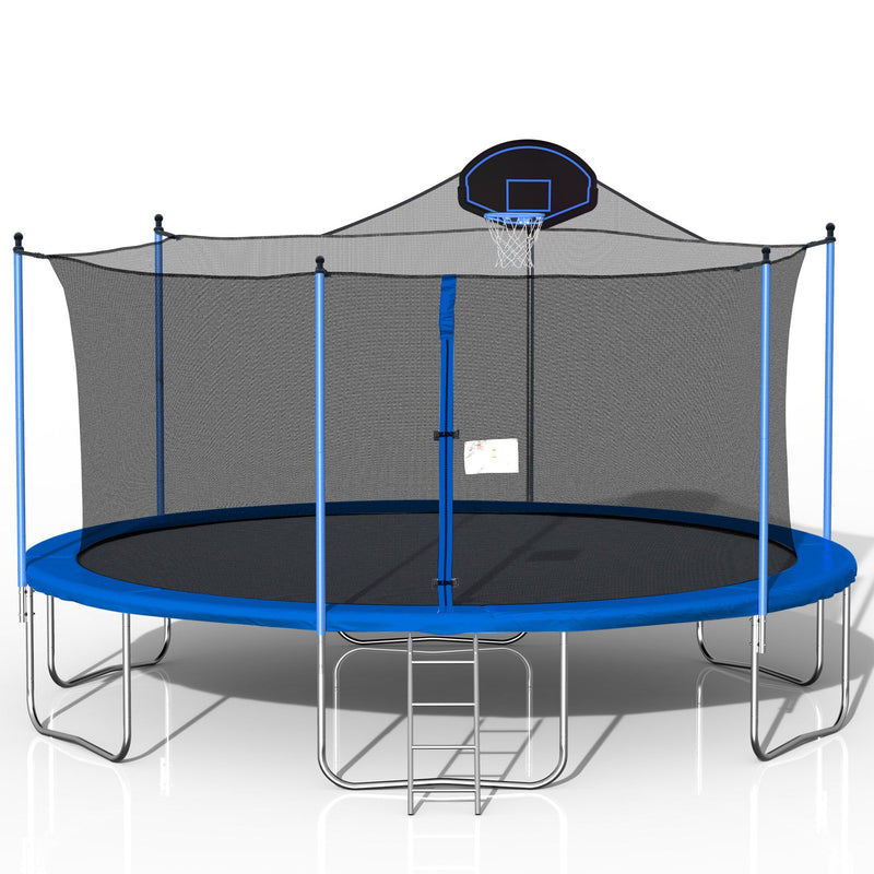 Trampoline For Adults & Kids With Basketball Hoop, Outdoor Trampolines With Ladder And Safety Enclosure Net For Kids And Adults