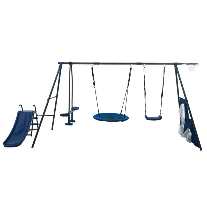 Interesting Six Function Swingset With Net Swing Metal Plastic Safe Swing Set 440Lbs For Outdoor Playground For Age 3+ With 31.5" Net Swing - Gray / Blue