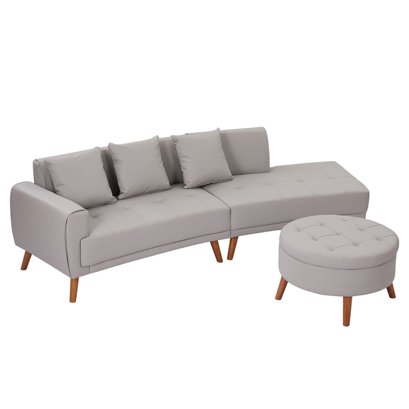 Contemporary Sofa Stylish Sofa Couch With A Round Storage Ottoman And Three Removable Pillows For Living Room