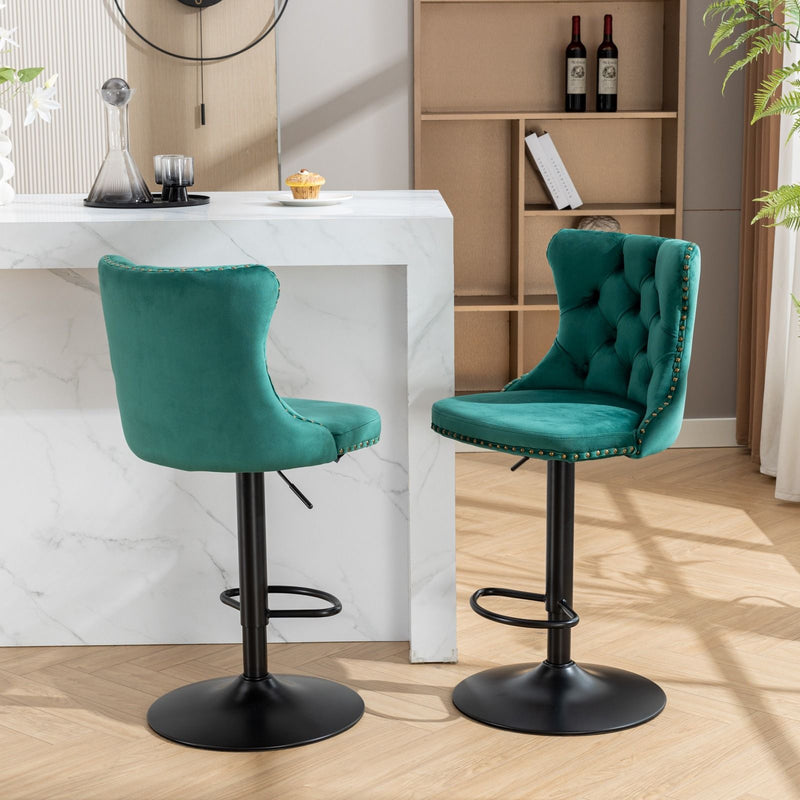 Swivel Velvet Barstools Adjusatble Seat Height, Modern Upholstered Bar Stools With Backs Comfortable Tufted For Home Pub And Kitchen Island (Set of 2)