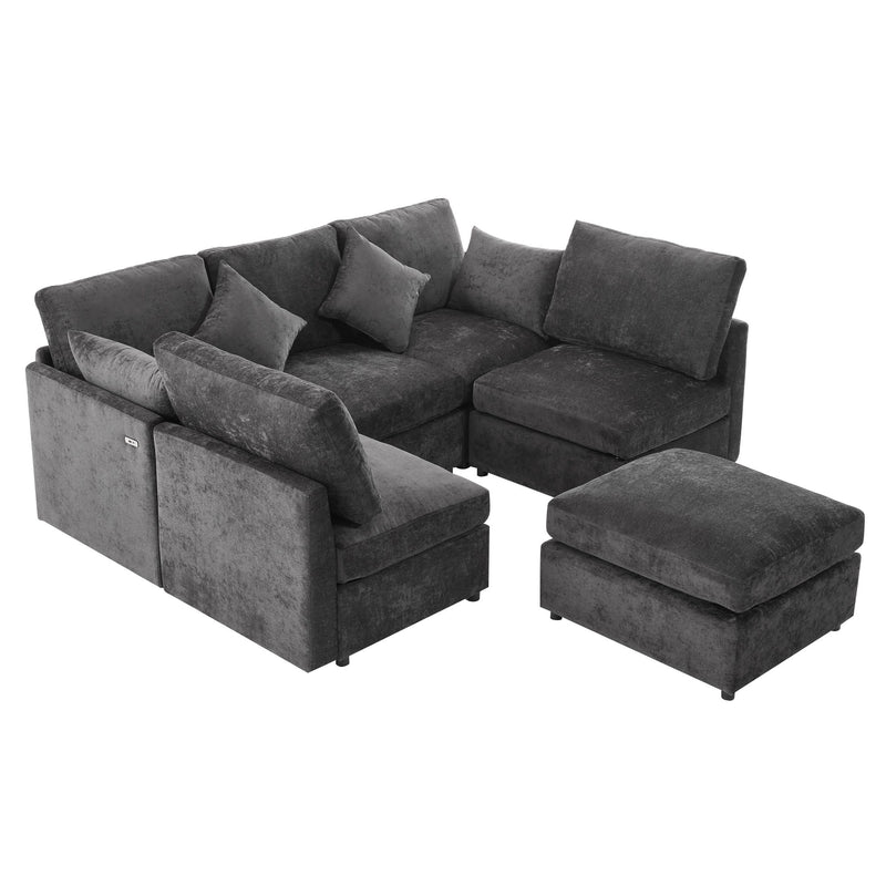 Sectional Sofa Modular Sofa U - Shaped Sofa Couch Sofa Bed L - Shaped Sofa With A Movable Ottoman And Two USB Ports For Living Room