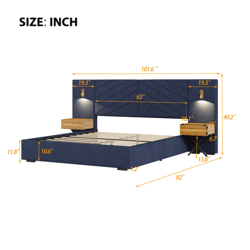 Queen Size Velvet Bed Frame/Vertical Channel Tufted Wingback Headboard/Upholstered Platform Bed/Strong Wooden Slats/No Box Spring Needed/Easy AssemblyRoyal blue