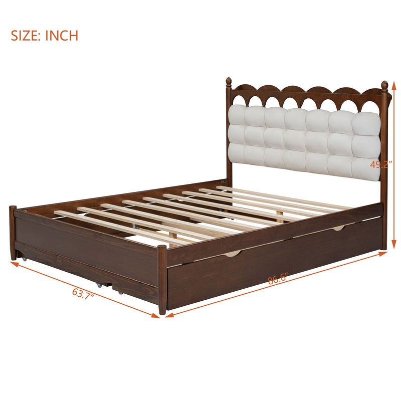 Storage Platform Bed, With 2 Big Drawers, Trundle, One Set Of Sockets & USB Ports