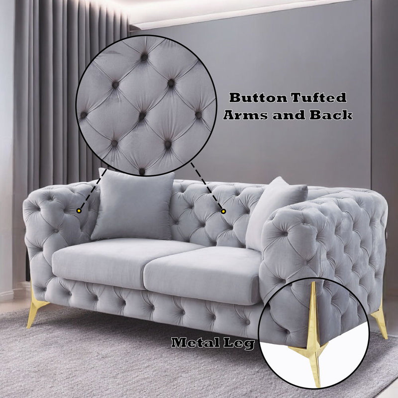 Jelanea - Loveseat - Gray Velvet & Gold Finish