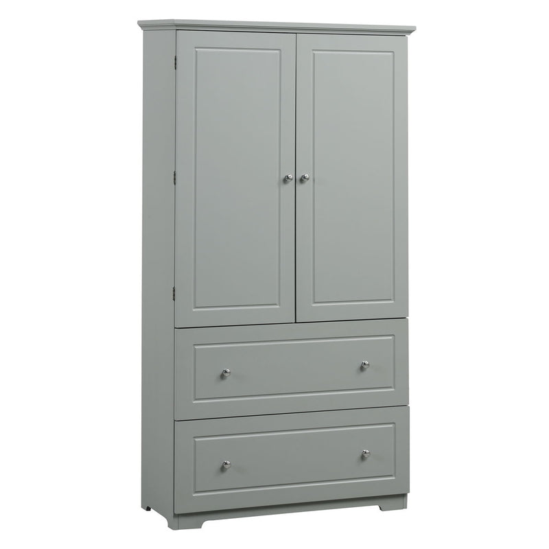 Wide Bathroom Storage Cabinet, Freestanding Storage Cabinet With Two Drawers And Adjustable Shelf, MDF Board With Painted Finish - Gray