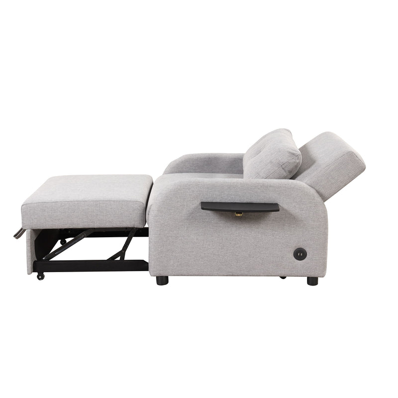 Pull Out Sofa Sleeper 3 In 1 With 2 Wing Table And USB Charge For Nap Line Fabric For Living Room Recreation Room