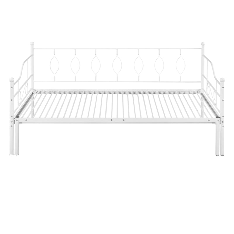 Twin Size Metal Daybed with Trundle, Daybed with Slat No Box required White