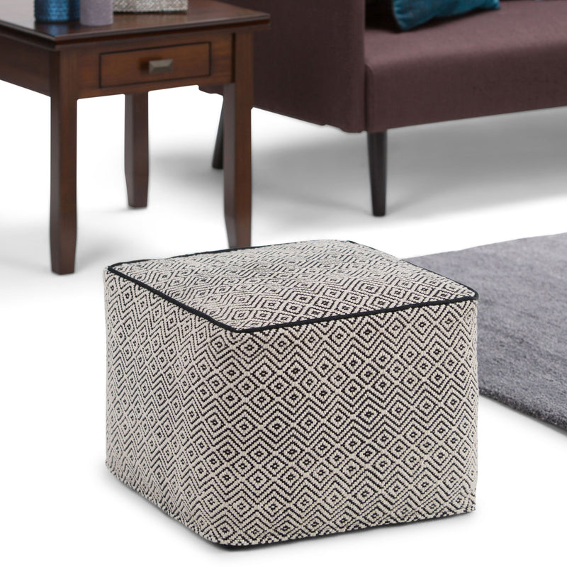 Brynn - Square Pouf - Patterned Black / Natural