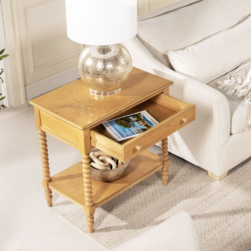 Easton - Modern Farmhouse Turned 1 Drawer Storage Side Table With Shelf - Natural Brown