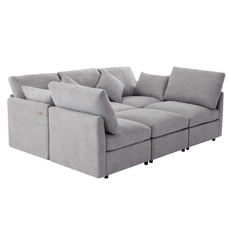 Sectional Sofa Modular Sofa U - Shaped Sofa Couch Sofa Bed L - Shaped Sofa With A Movable Ottoman And Two USB Ports For Living Room