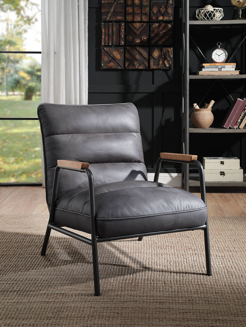 Nignu - Top Grain Leather Matt Iron Accent Chair - Gray