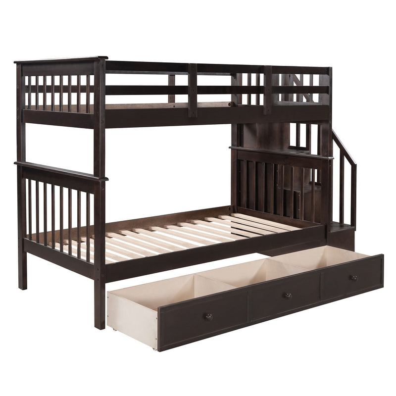 Stairway Twin Over Twin Bunk Bed With Three Drawers For Bedroom, Dorm