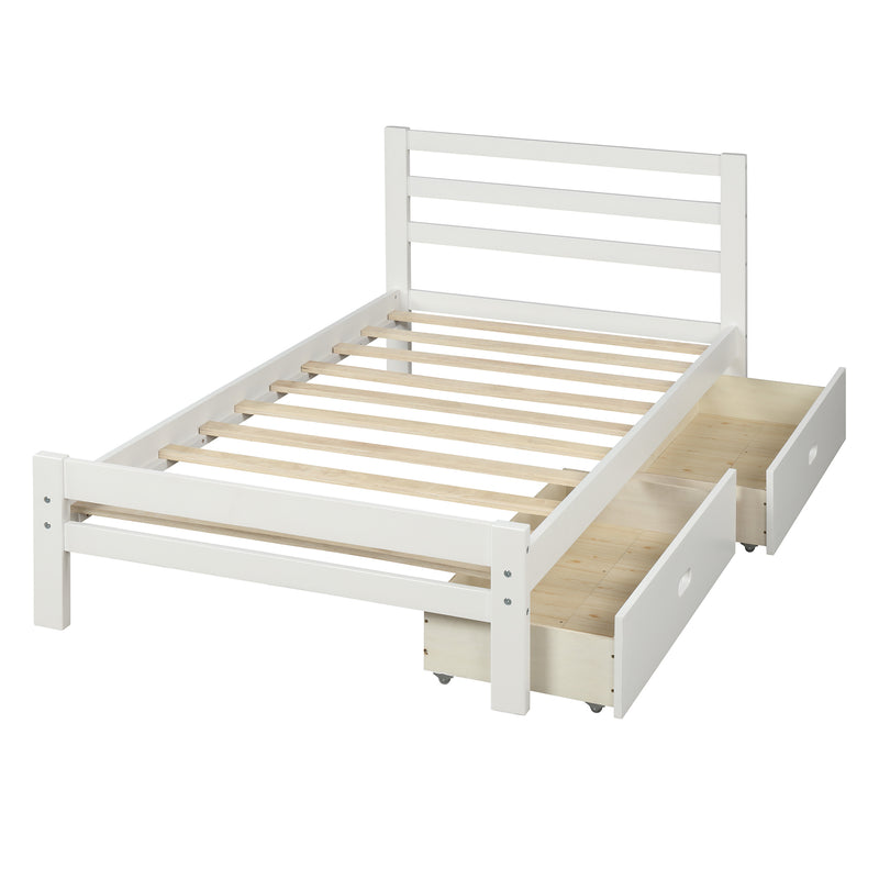 Wood platform bed with two drawers, twin (white)