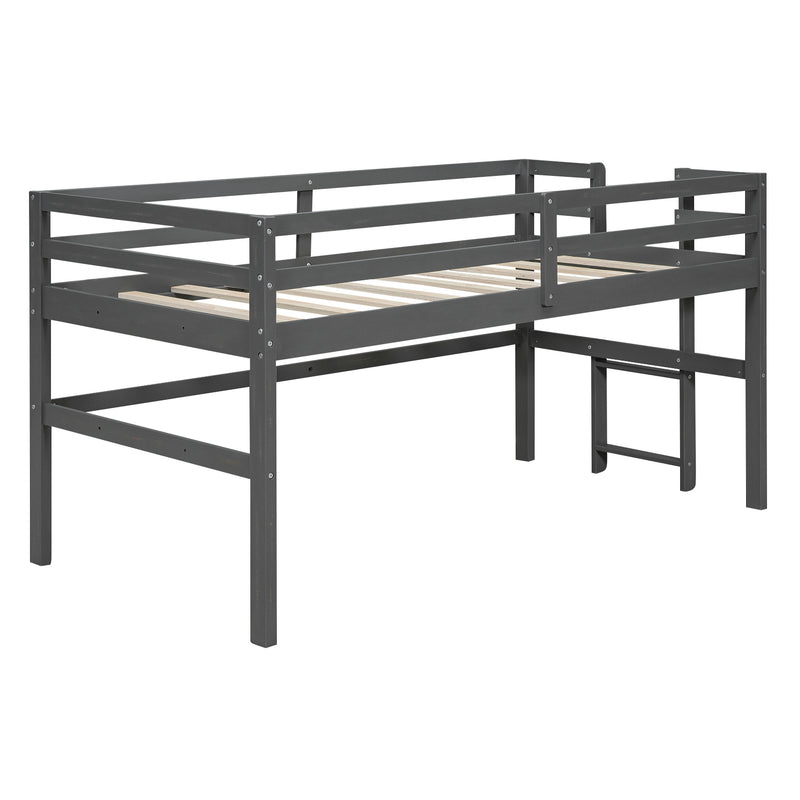 Wood Twin Size Loft Bed with Side Ladder, Antique Grey