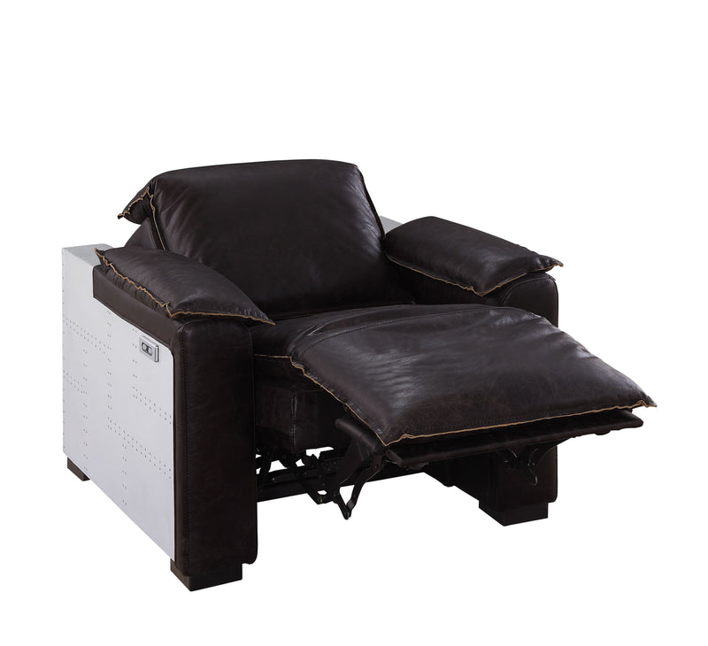 Misezon - Top Grain Leather Power Motion Recliner - Dark Brown