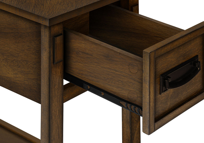 Accent End Table, 2 Tier, Narrow, Storage Drawer, Transitional - Walnut